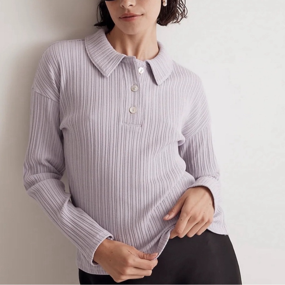 NWT Madewell Variegated Rib Boxy Polo Shirt lavender